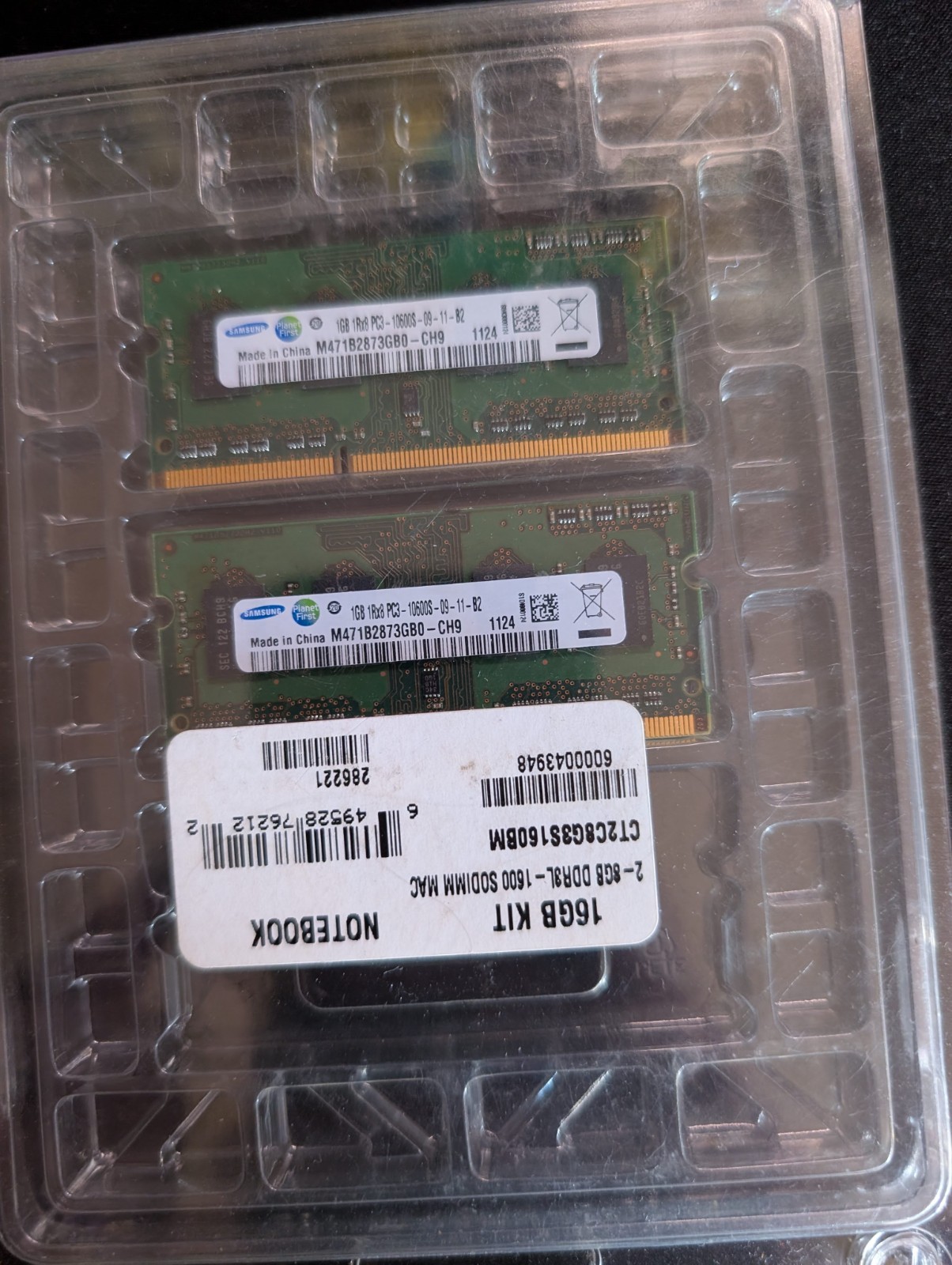 Samsung 2x1GB DDR3 Laptop RAM SODIMM 1066MHz PC3 8500S Memory Kit