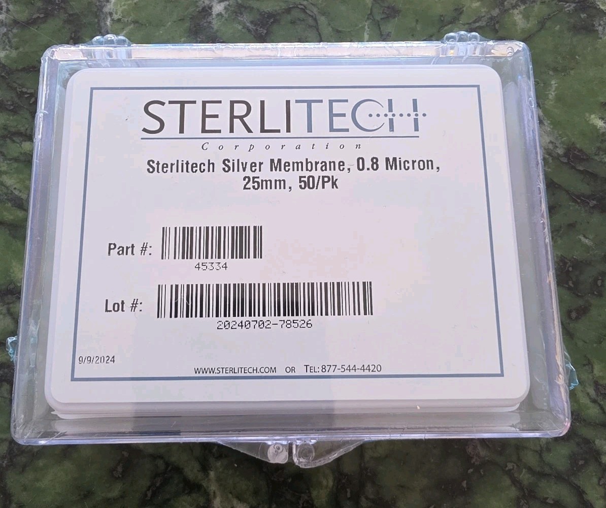 Sterlitech Silver Membrane 0.8 Micron Pn 25mm 50pk Pn 45334 New Sealed