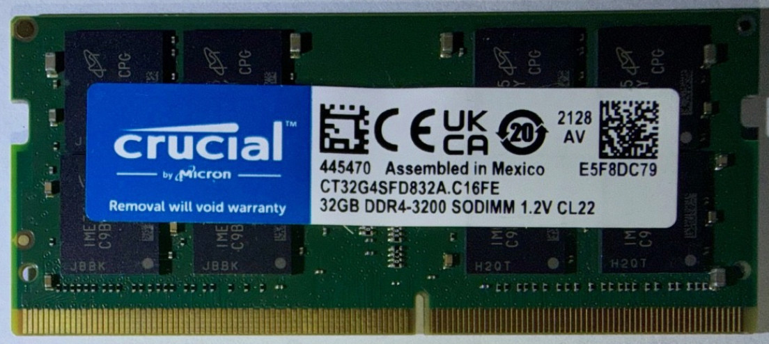 Crucial 32GB DDR4-3200 SODIMM PC4-25600 (CT32G4SFD832A) Laptop Memory Upgrade