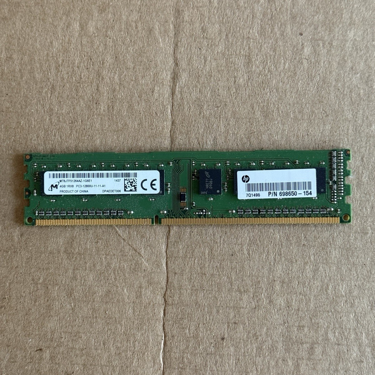 HP 4GB DDR3 DIMM PC3-12800U 240-Pin Unbuffered RAM MT8JTF51264AZ-1G6E1