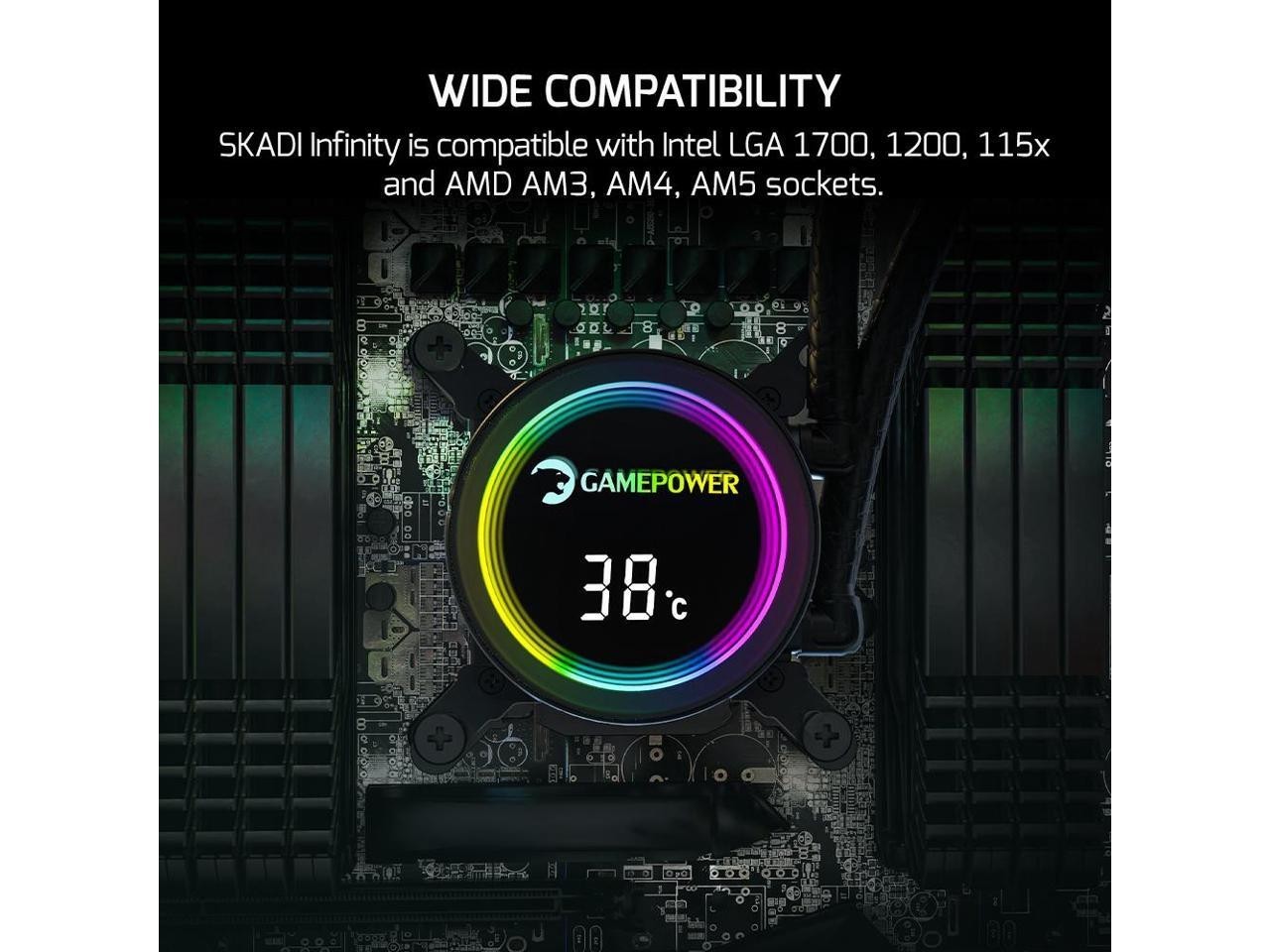 Gamepower Skadi Infinity 240 AIO CPU Liquid Cooler, Pump with Real Time Temp NEW