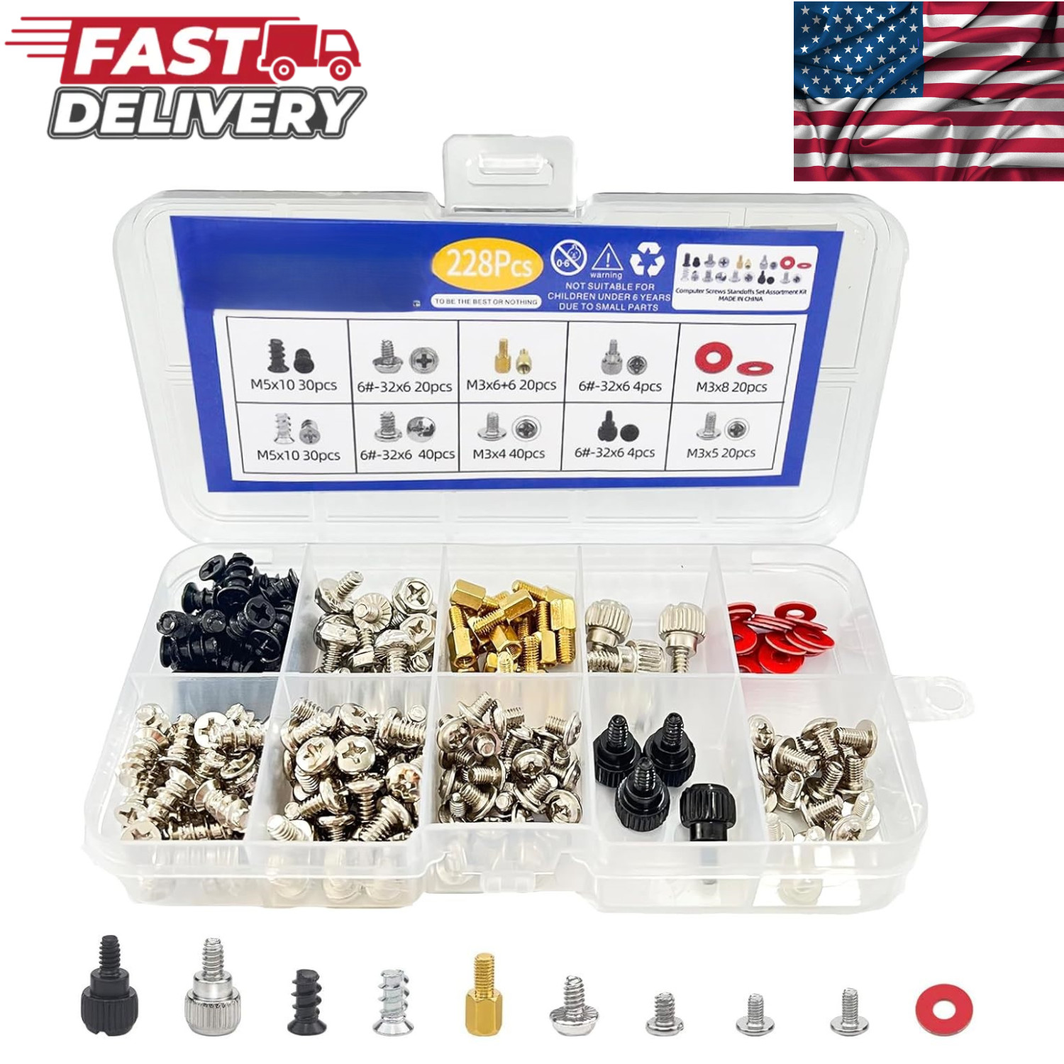 228Pcs PC Screw Standoff Set Kit for Computer Case Hard Drive Motherboard Cooler