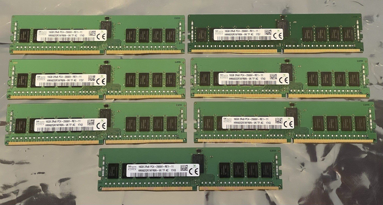 Qty. 7 Hynix 16GB 2Rx8 PC4 2666V Ram Memory Modules HMA82GR7AFR8N VK
