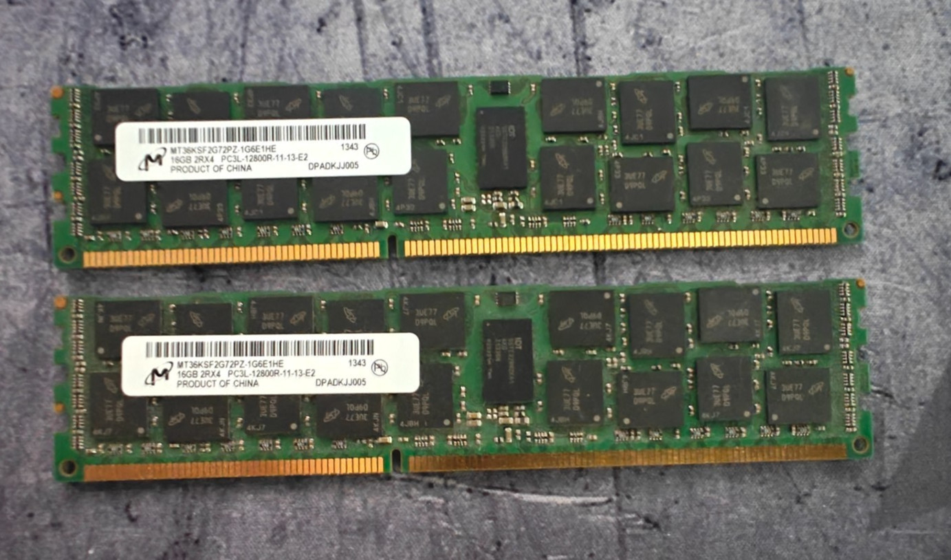 Lot of 2 Micron 16GB PC3L-12800R DDR3 ECC Server Memory MT36KSF2G72PZ 32GB Kit