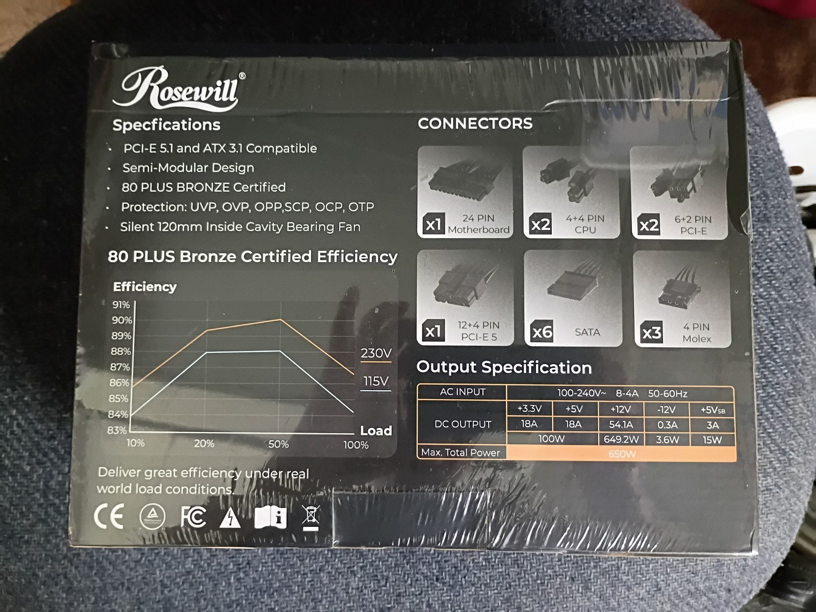 Rosewill VSB 650W 80+ Bronze, ATX 3.0 & 3.1, Semi-Modular Power Supply, NEW!