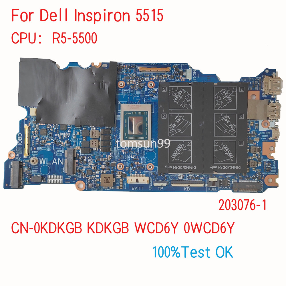 For Dell Inspiron 5515 Motherboard 203076-1 R5-5500U/R7-5700U CPU 0KDKG8 0WCD6Y