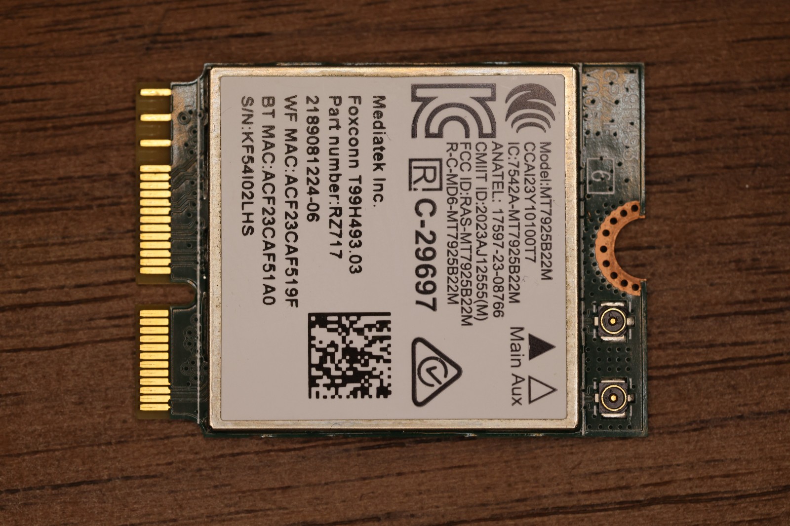 Mediatek MT7922A22M MT7922A Wi-Fi 6E M.2 2230 Bluetooth 5.2 card RZ616