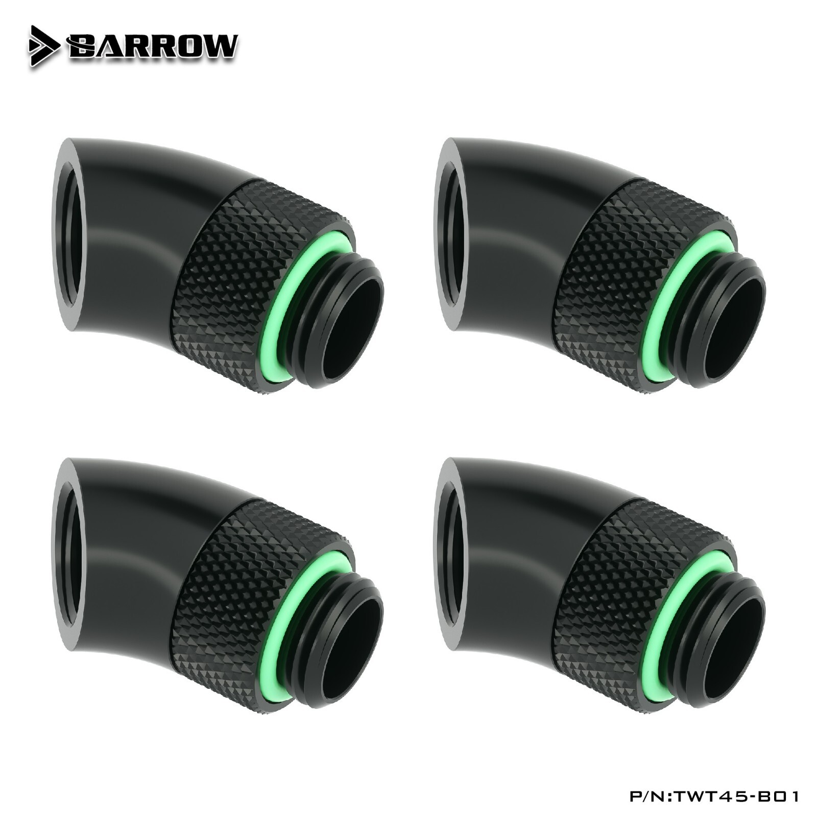 4 Pcs Barrow G1/4″ Angled 45 Degree Swivel Rotary Fitting Male to Female Black