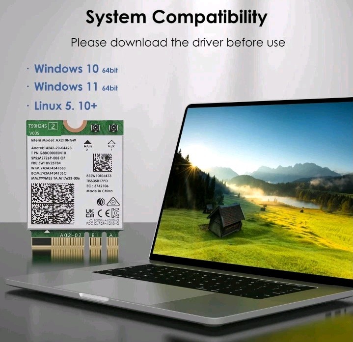 WiFi 6E Card M.2 Intel AX210 WiFi Bluetooth5.3 Tri-Band PC M.2 WiFi Network Card
