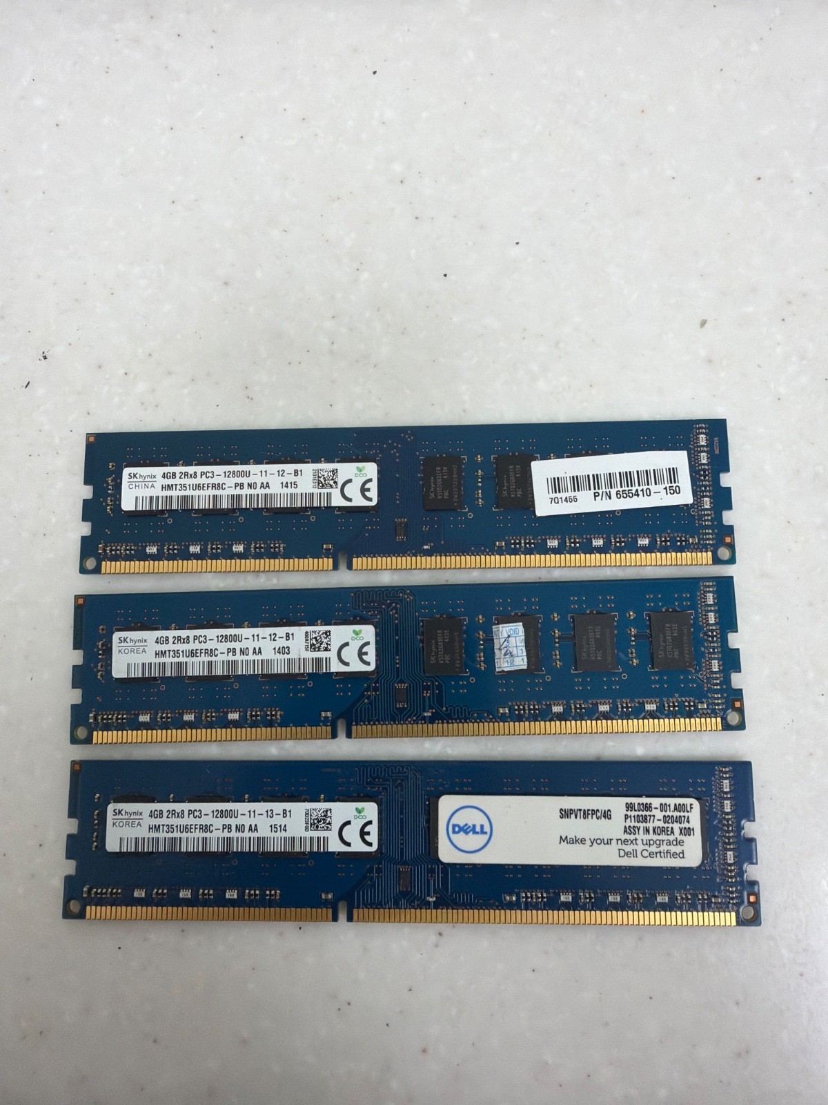 SK Hynix 4GB DDR3 PC3-12800U HMT351U6EFR8C-PB Desktop RAM Memory 3 dimms