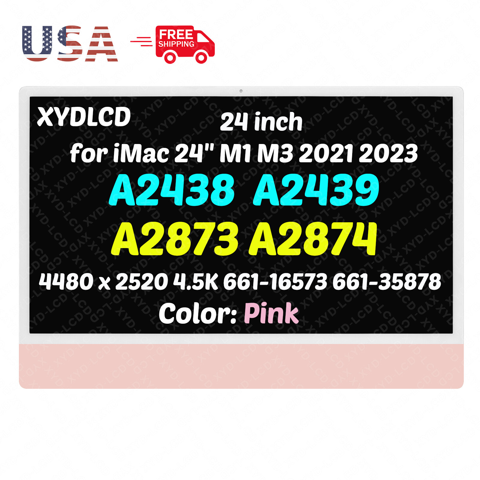 New for Apple iMac 24″ 2021 A2438 EMC3663 661-35878 LCD Screen Display 4.5K Pink