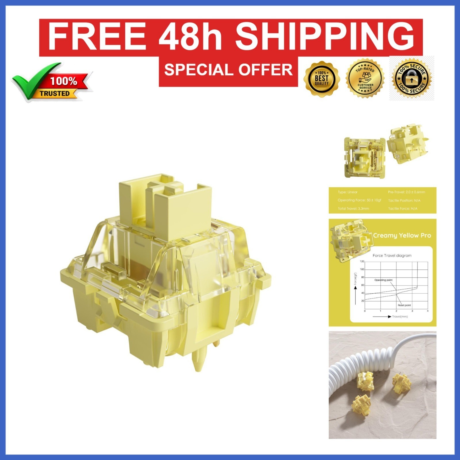 Akko V3 Creamy Yellow Pro Keyboard Switch – 45pcs Linear Switches