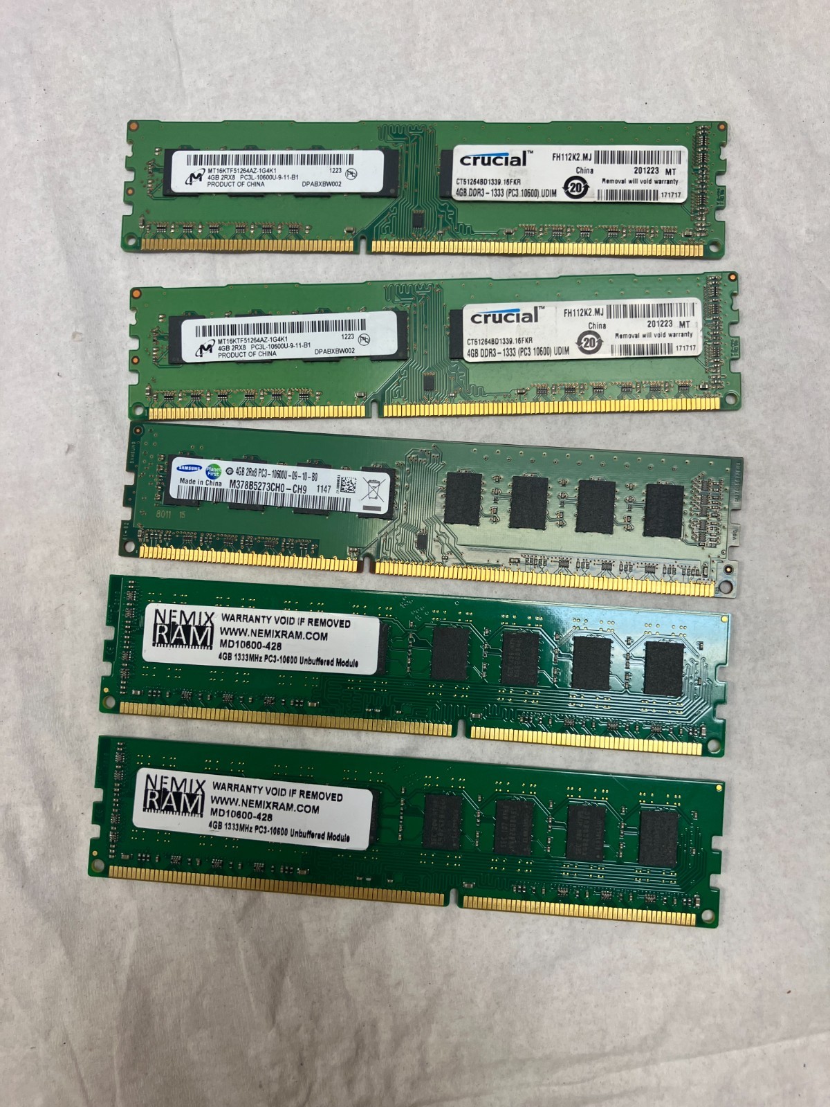 Lot of 5 × 4GB DDR3 PC3-10600U PC3L-10600U PC3-10600 Desktop RAM MIX BRANDS