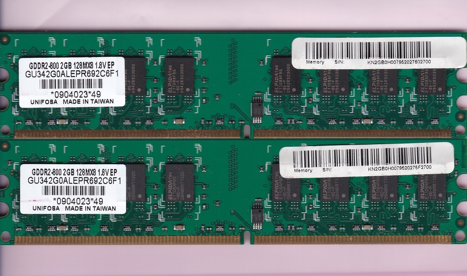 4GB 2x2GB PC2-6400 DDR2-800 UNIFOSA GU342G0ALEPR692C6F1 GDDR2-800 Ram Memory Kit