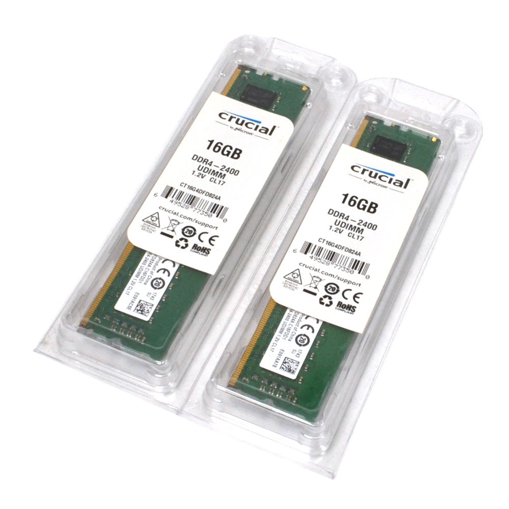 (2) NEW Crucial CT16G4DFD824A 16GB DDR4-2400 Non-ECC Unbuffered Desktop Memory