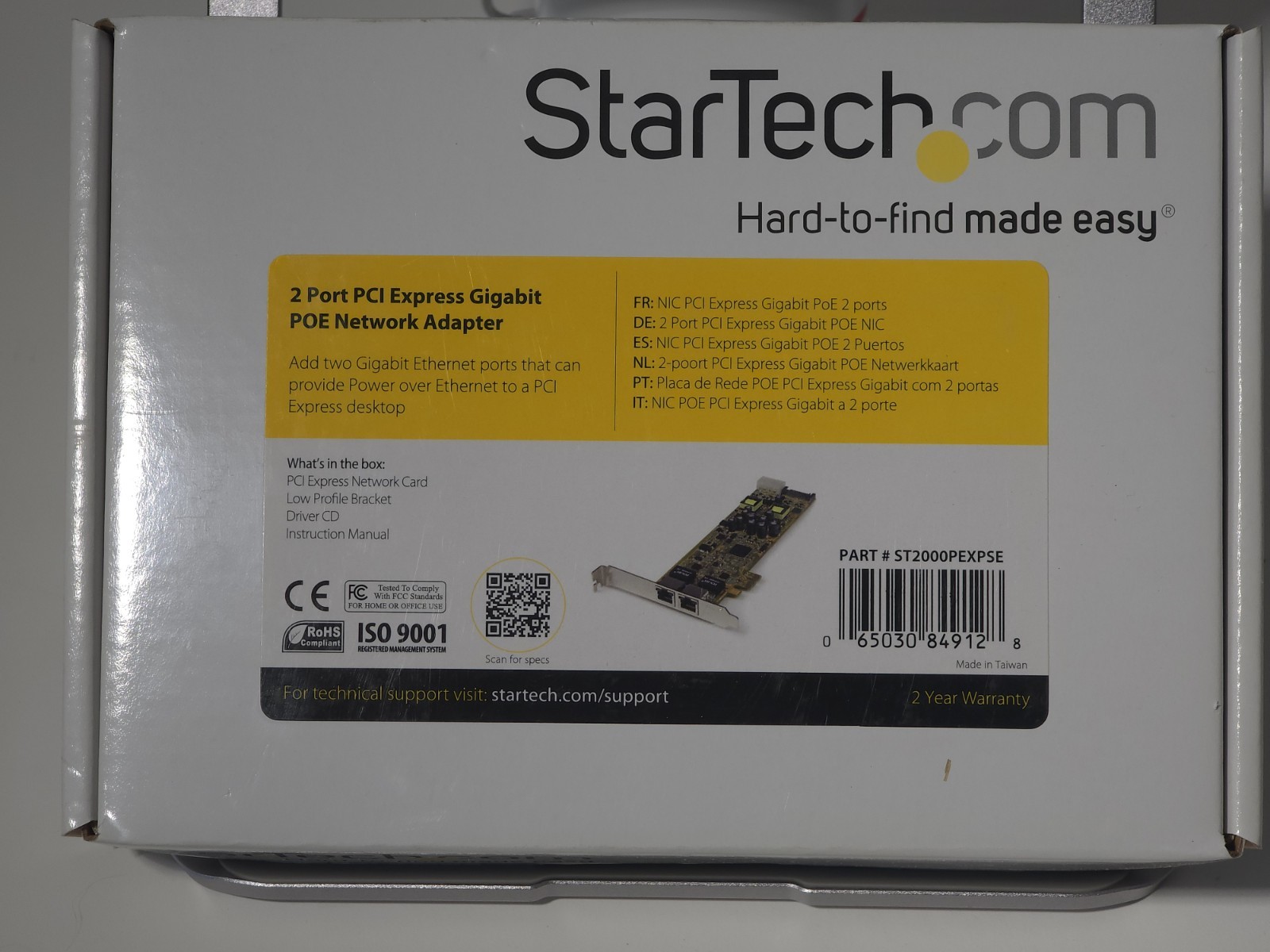 StarTech 2 Port PCI Express Gigabit POE Lan Card RJ-45 ST2000PEXPSE