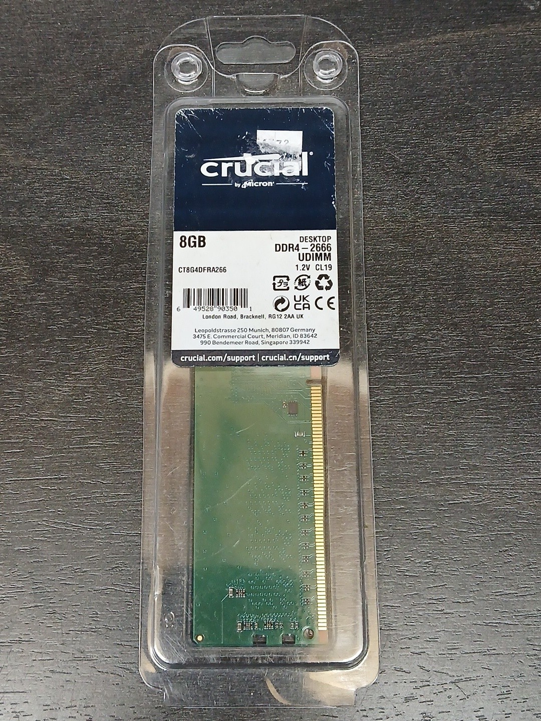 Crucial 8GB (1x8GB) DDR3-1600 PC4-21300 288-Pin UDIMM Unbuffered CT8G4DFRA266