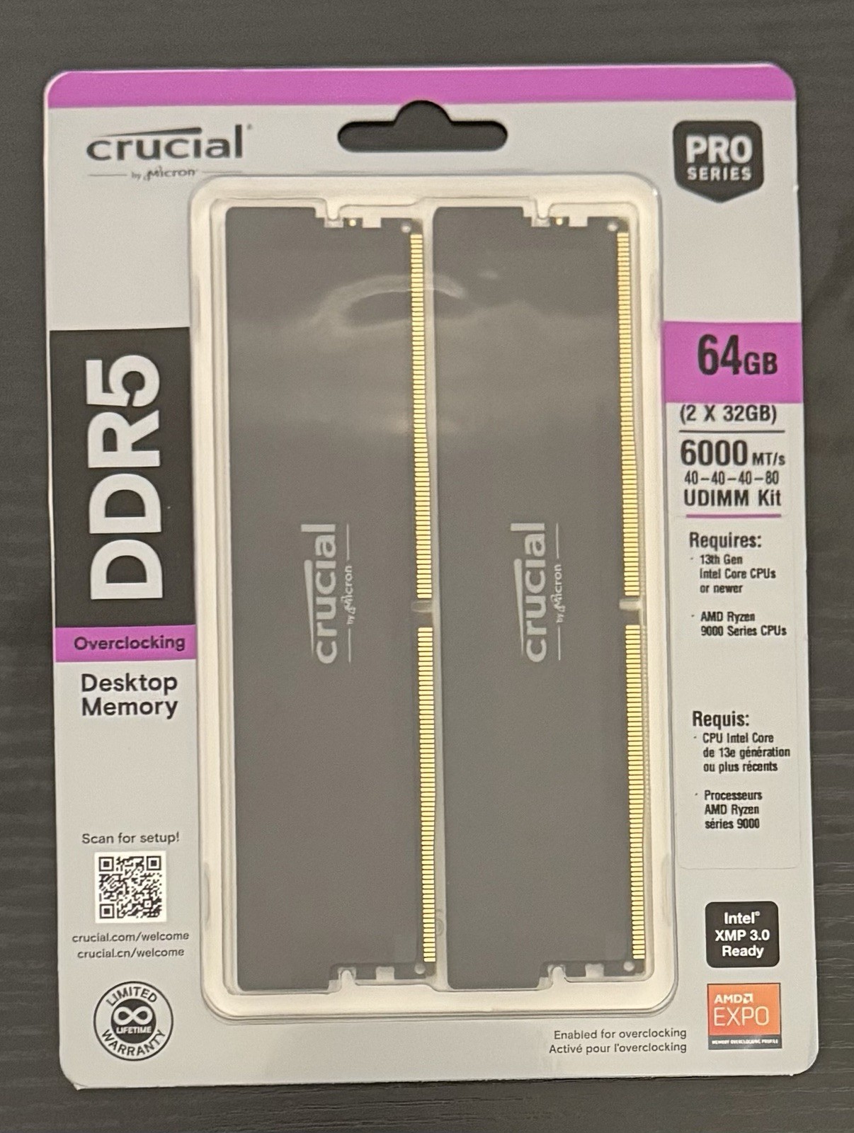 Crucial DDR5 Pro 64GB DDR5 SDRAM (2x32GB) 6000 UDIMM Desktop RAM