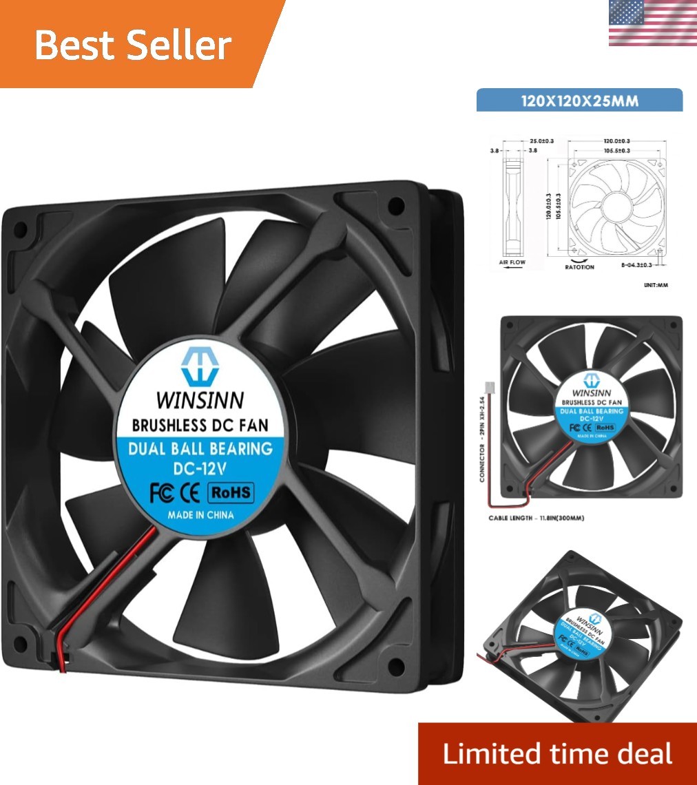 Brushless 120mm 12V Fan – Low Noise Dual Ball Bearing for Gaming & Servers