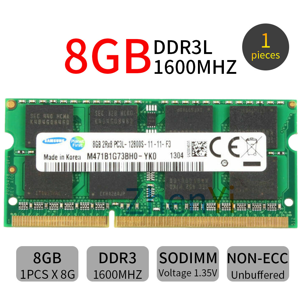 Samsung 8GB DDR3L 1600MHz PC3L-12800S 204-Pin 1.35V SO-DIMM Laptop Memory SDRAM