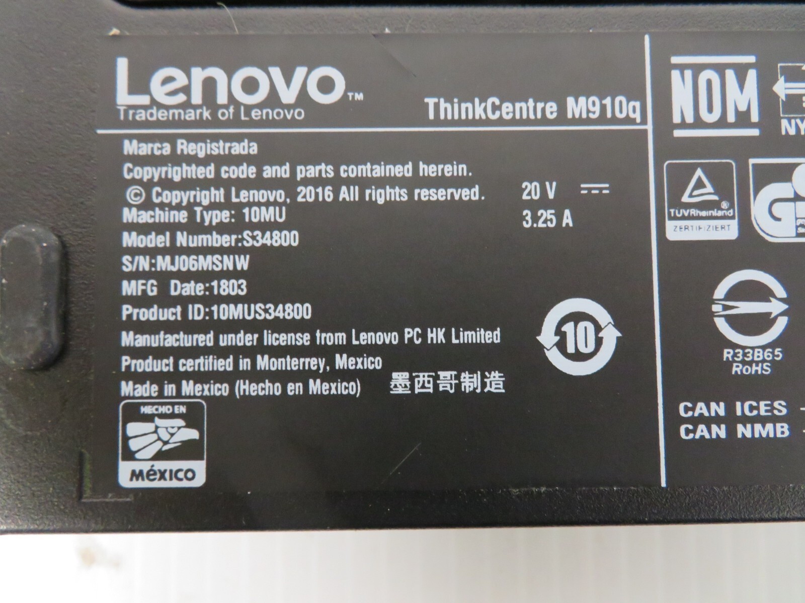 Lenovo ThinkCentre M910q Tiny Motherboard LGA1151 DDR4 IQ2X0IH 01LM269