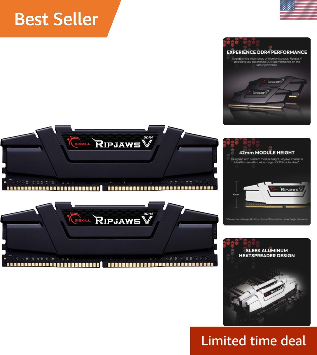 RipjawsV DDR4 16GB (2x8GB) 3200MT/s CL16 RAM – Ultra-Responsive Gaming Memory