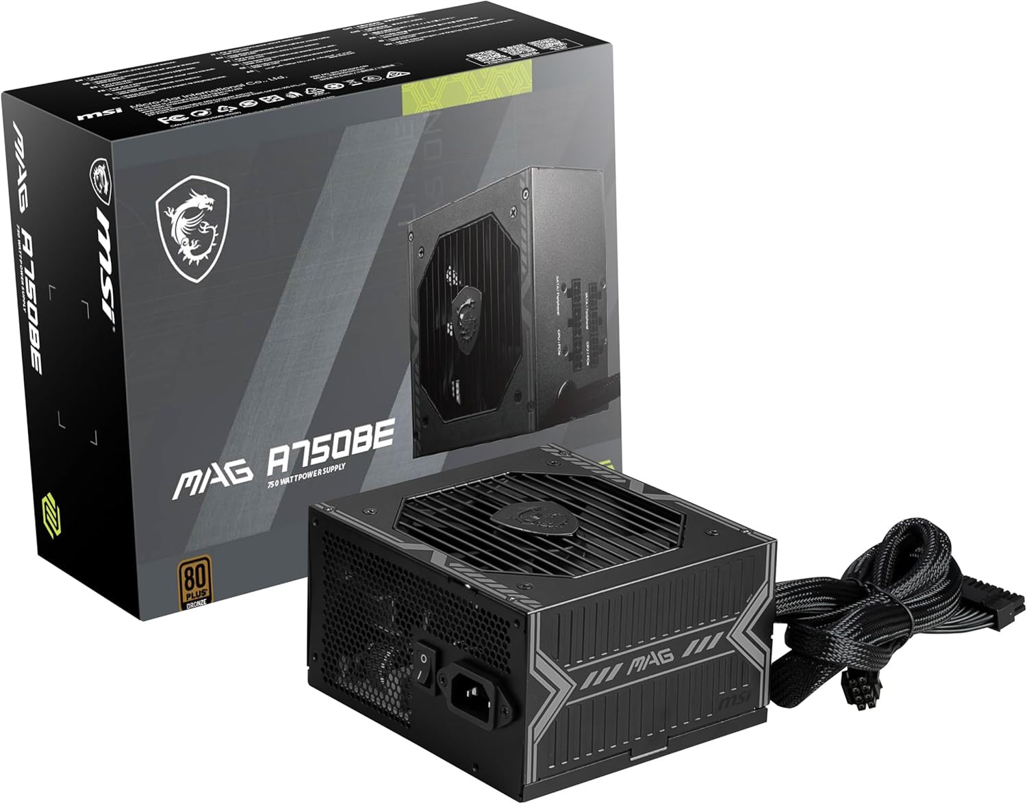 MSI MAG A750BE, Semi-Modular Compact 750W ATX Power Supply, Low-Noise Fan,