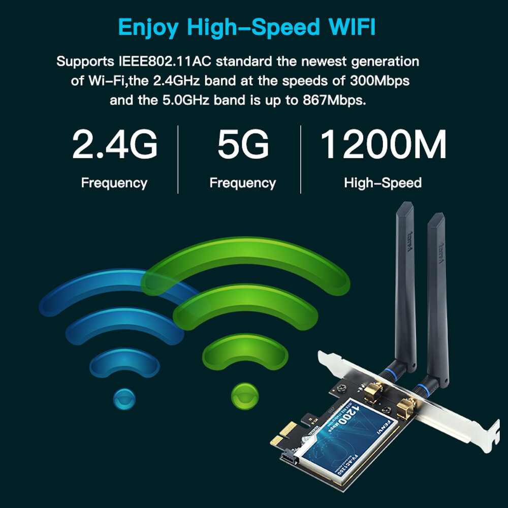 FV-AC1200 PCIE Wireless Bluetooth Adapter 802.11AC Network Card for Win7/8/10/11