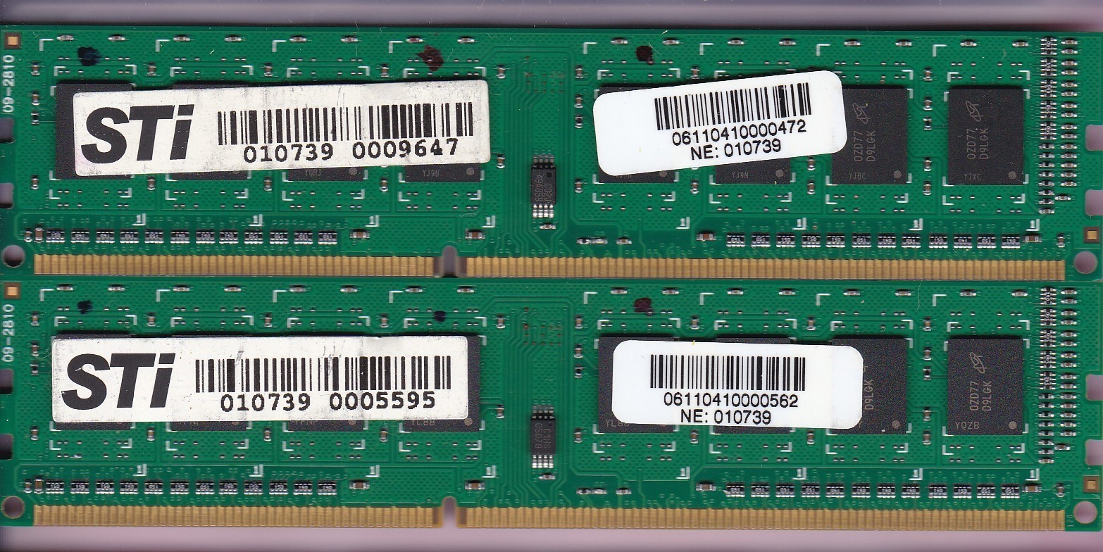 4GB 2x2GB PC3-10600 STI #010739 DDR3-1333 Desktop Memory Kit DIMM Single Rank