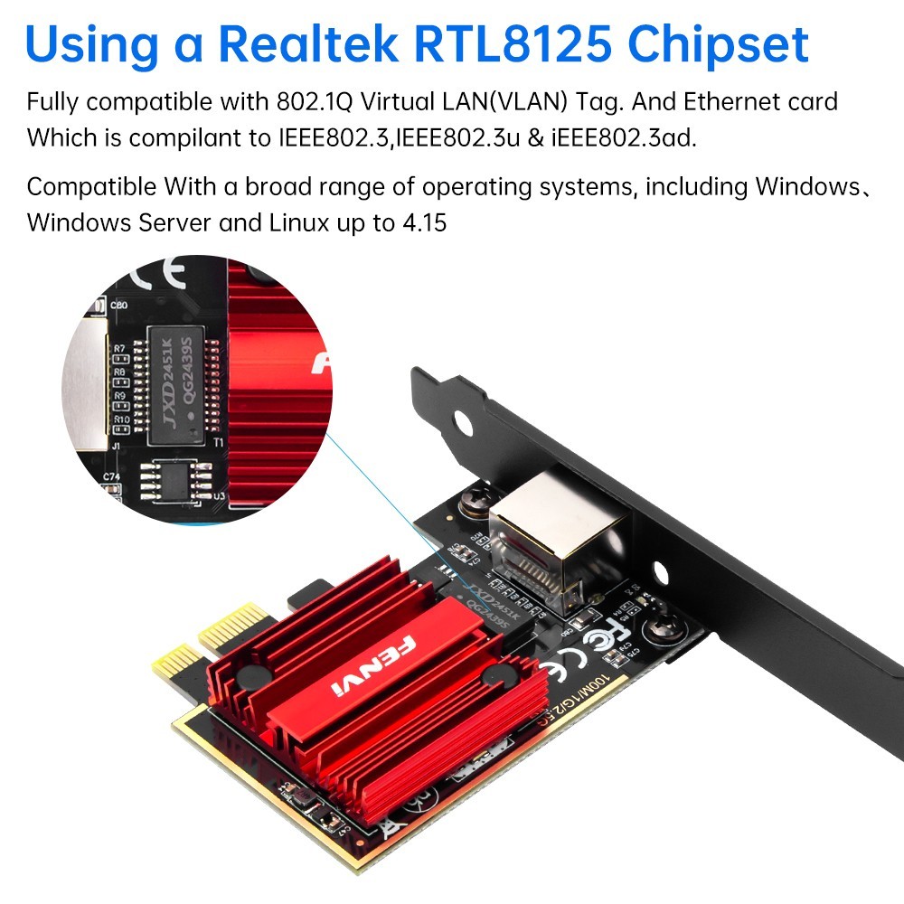 RTL8125 2.5G PCI-E Network Card Gigabit Ethernet Adapter RJ45 Port Low Latency