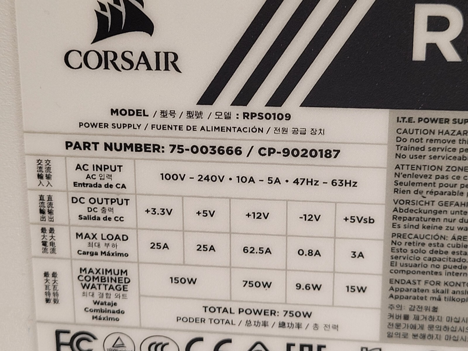 Corsair RM Series RM750x 750 W ATX Certified Full Modular Power Supply RPS0109