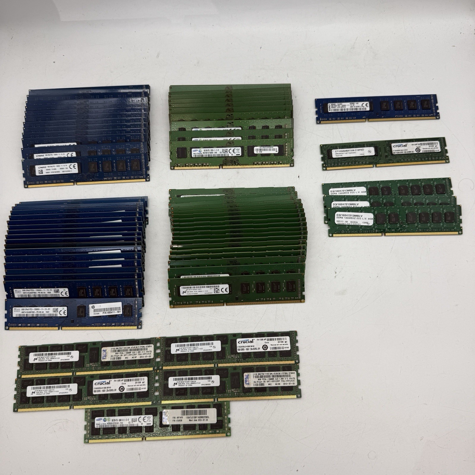 LOT OF 72 – 8GB DDR3 PC3/PC3L DIMM Desktop Memory RAM – Mixed Brands & Speed -J7