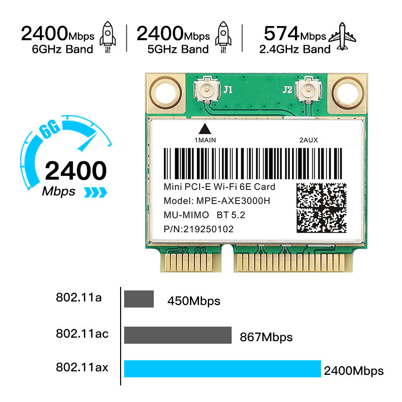 MPE-AXE3000H Tri-Band WiFi 6E 5400Mbps PCI-E Network Card 802.11AX Bluetooth 5.2