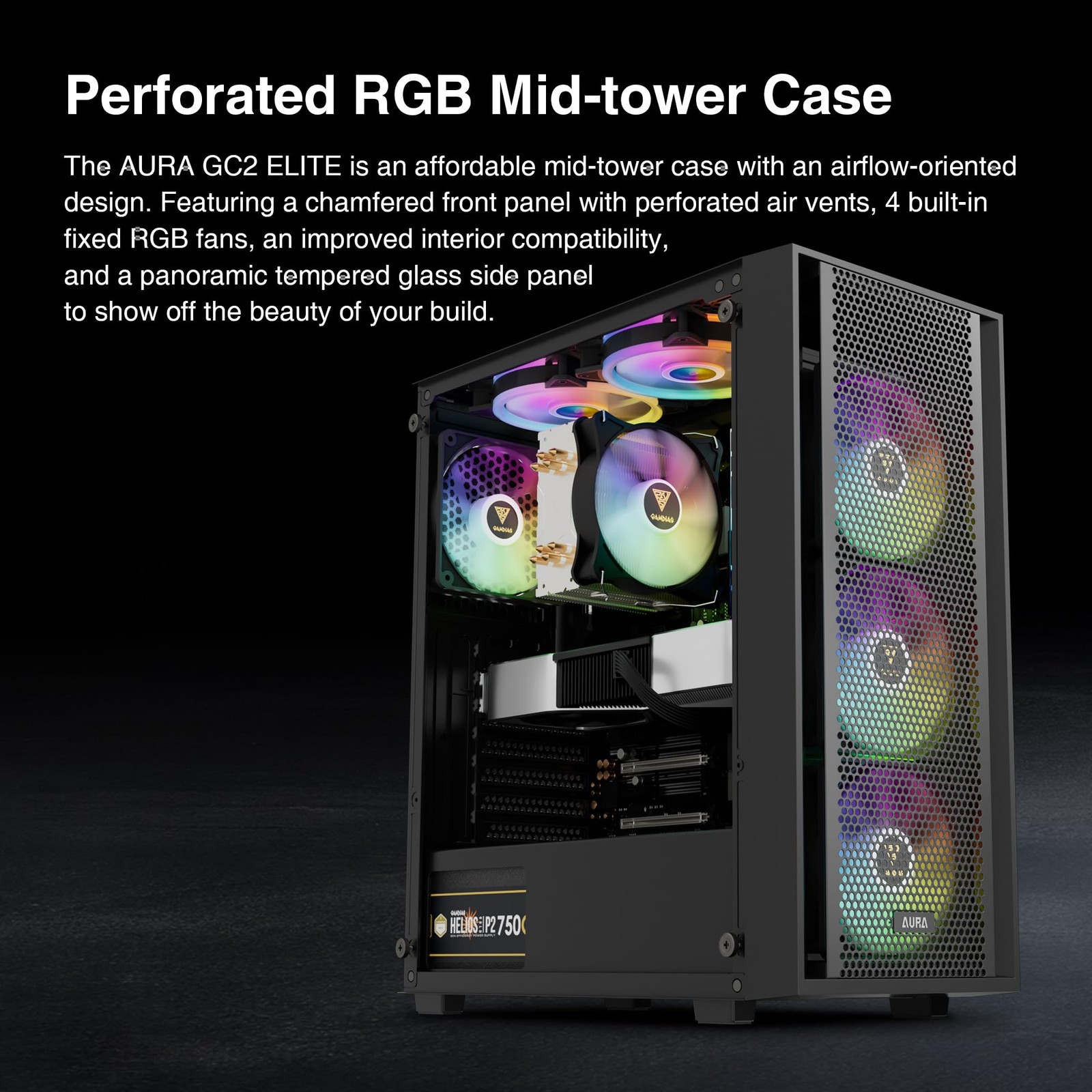 ATX Mid Tower Computer PC Case with Tempered Glass, 4X 120mm ARGB PWM Fans Ga…