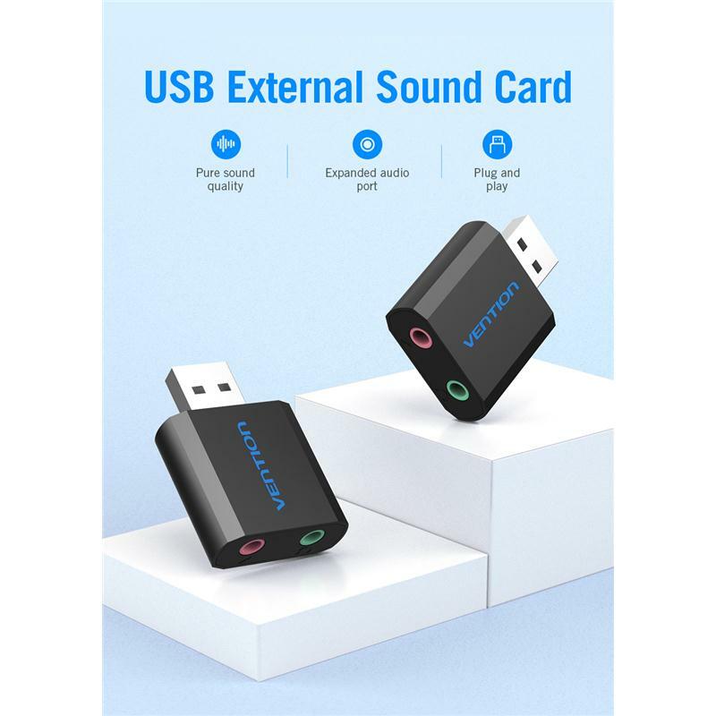USB Audio Adapter External Stereo Sound Card 3.5mm Headphone and Microphone Jack