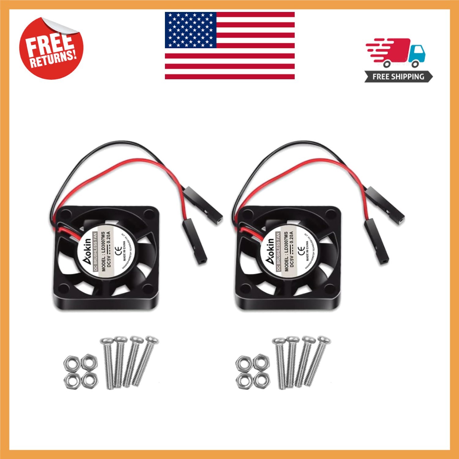 2Pcs 30x30x7mm Raspberry Pi Case Fans – High-Speed Brushless Cooling Solution