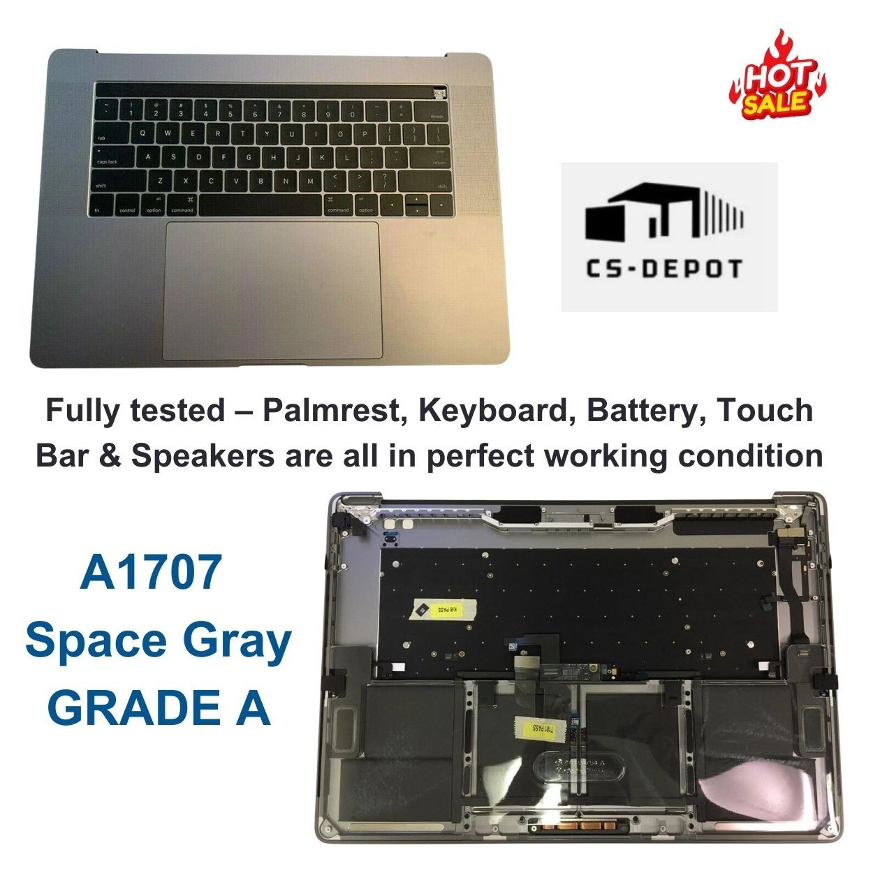 OEM MacBook Pro 15″ A1707 2016 2017 Top Case Trackpad Keyboard Gray – Grade A