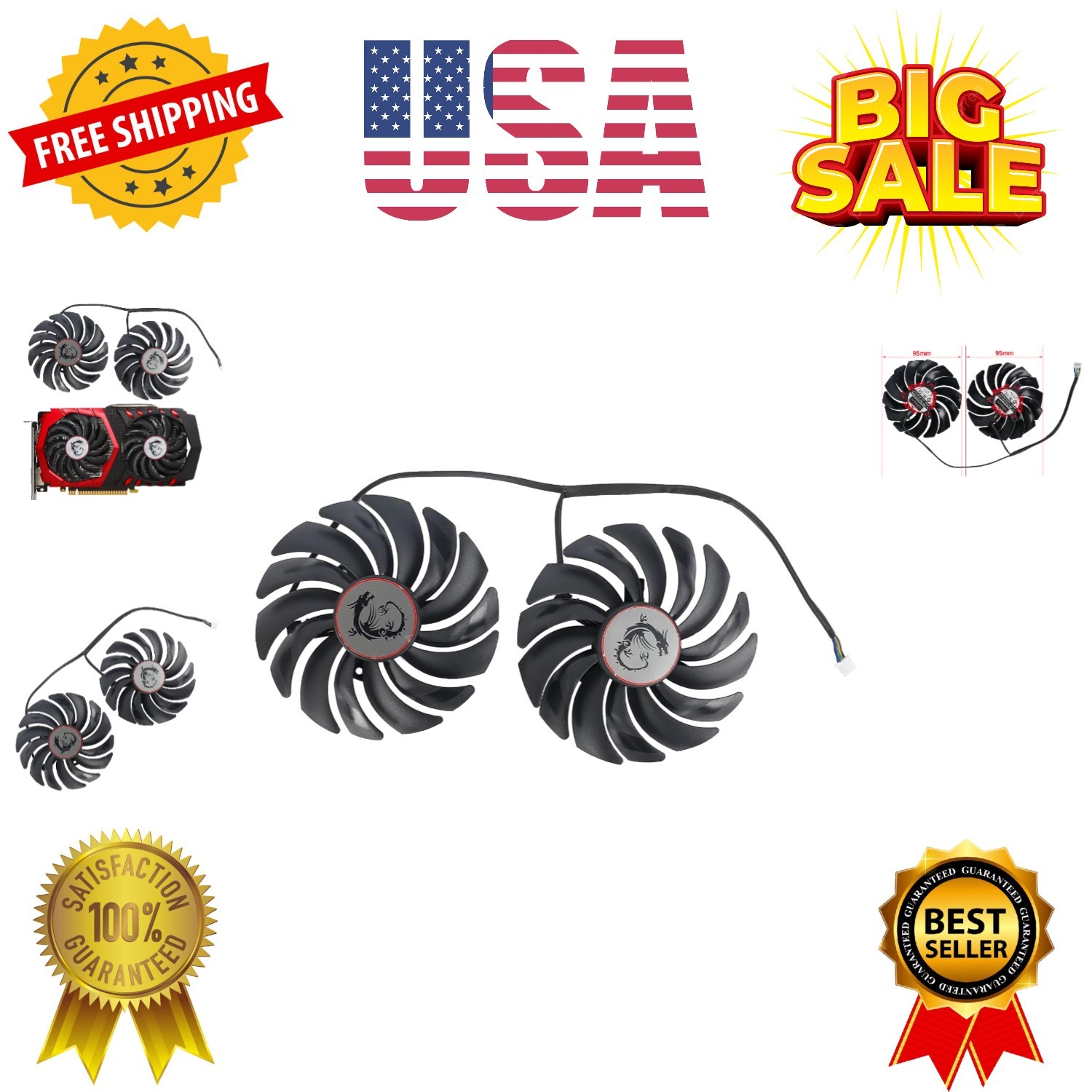 95MM Video Card Fans Replacement for MSI GTX 1070,1080 Ti Gaming X, RX 570 58…