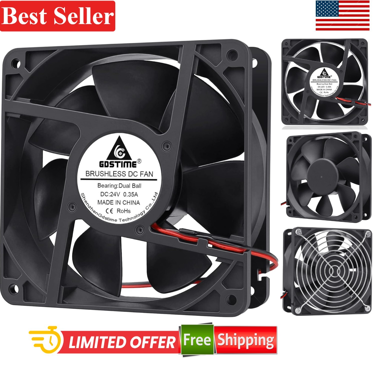 120mm x 38mm DC 24V Dual Ball Bearings Cooling Fan 125CFM