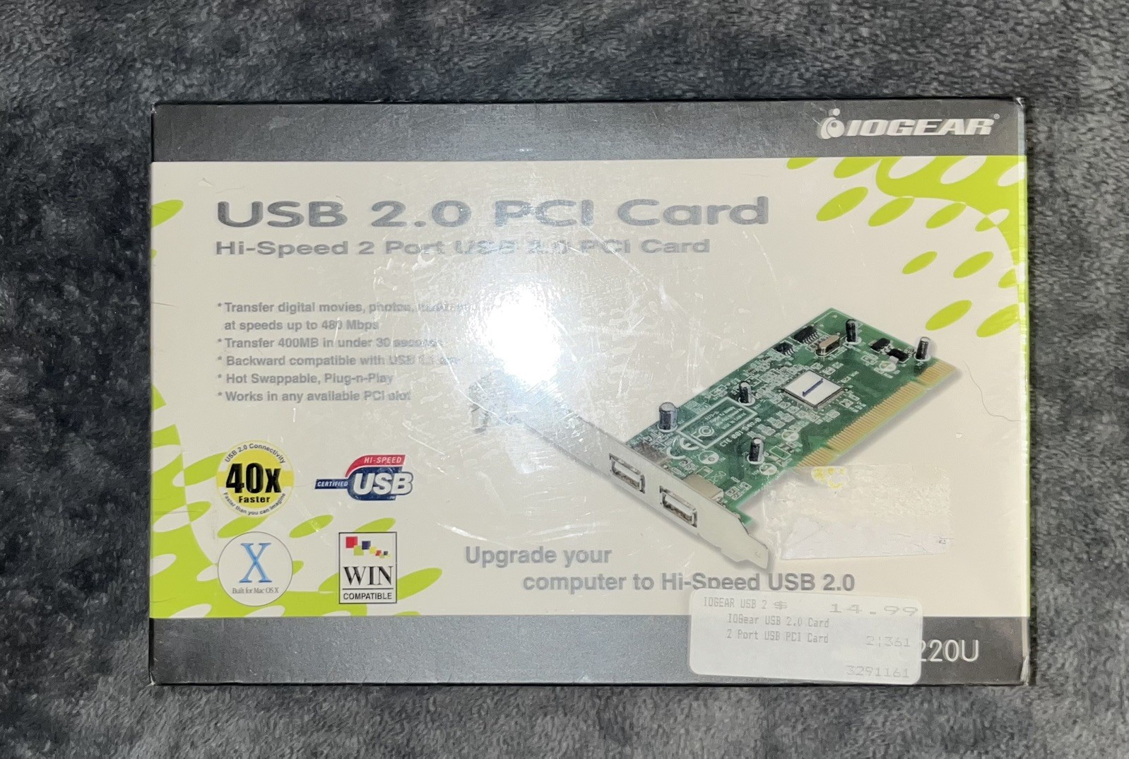 IOGEAR USB 2.0 Hi-Speed 2 Port PCI Card Mac Windows PC **FACTORY SEALED**