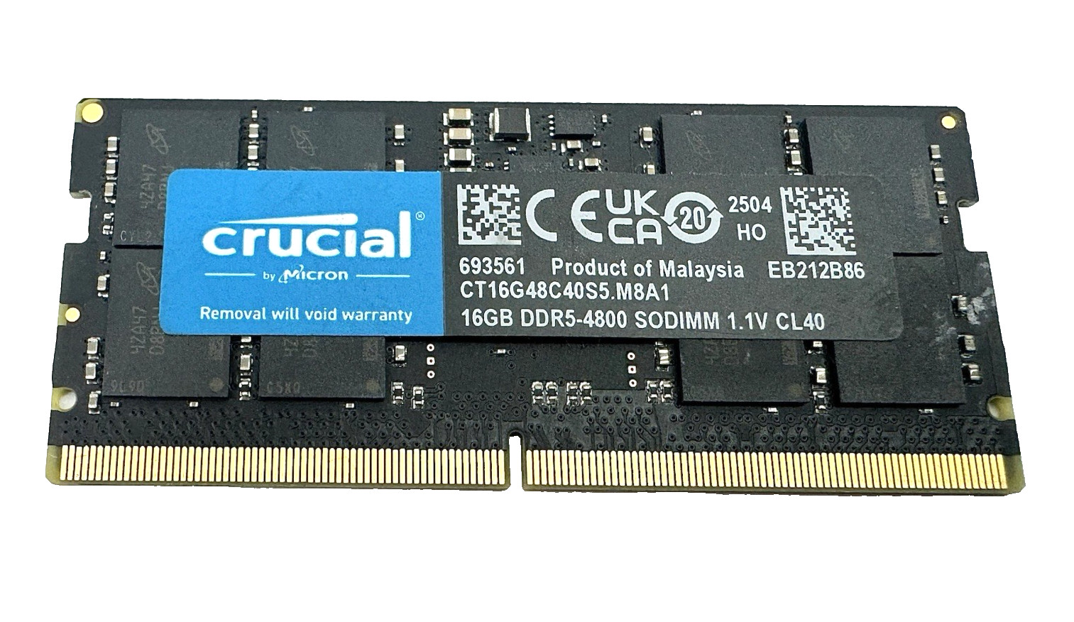 16GB Crucial CT16G48C40S5 Laptop Memory RAM, DDR5-4800 SODIMM