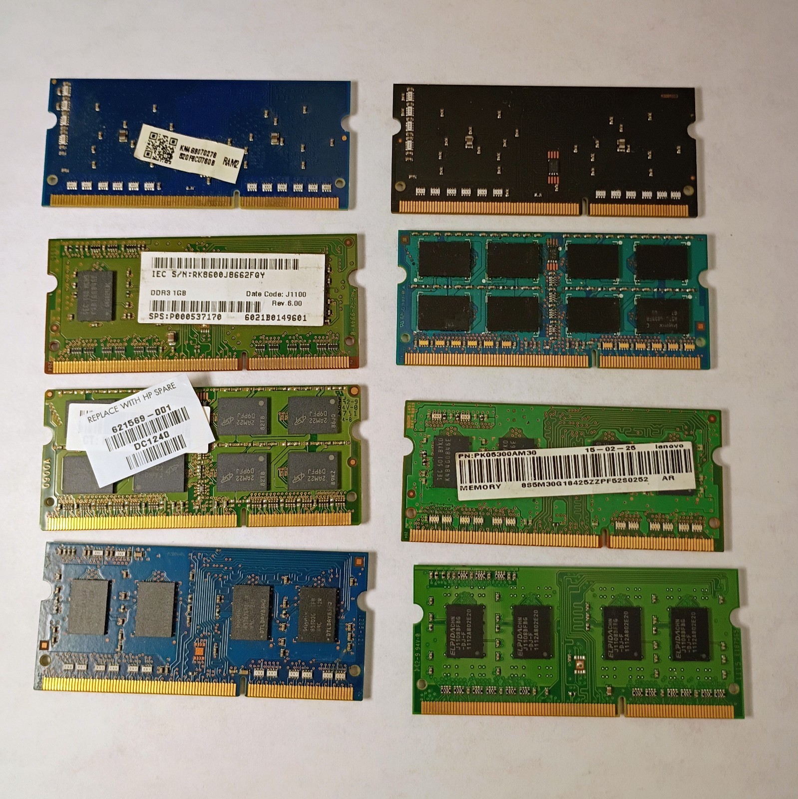 Lot of 8 Mixed Laptop Ram So-Dimm DDR3 PC3/PC3L 1/2/4GB | TESTED To Boot | 18GB.