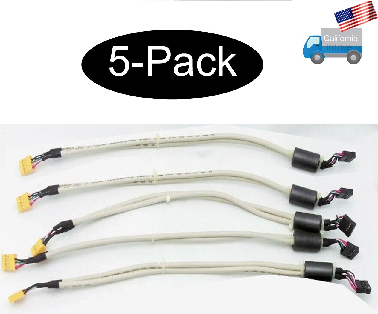 5-Pack: New Case Front Panel USB PCB to Motherboard Port Header Cable w/ Ferrite