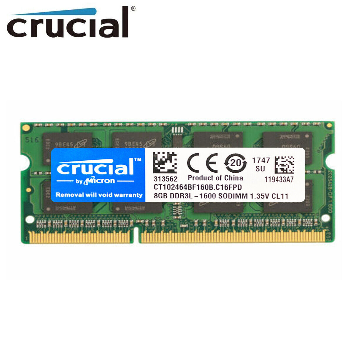 Crucial DDR3L 16GB 2x8GB 1600 MHZ PC3L-12800 Laptop RAM Sodimm Memory 1.35V