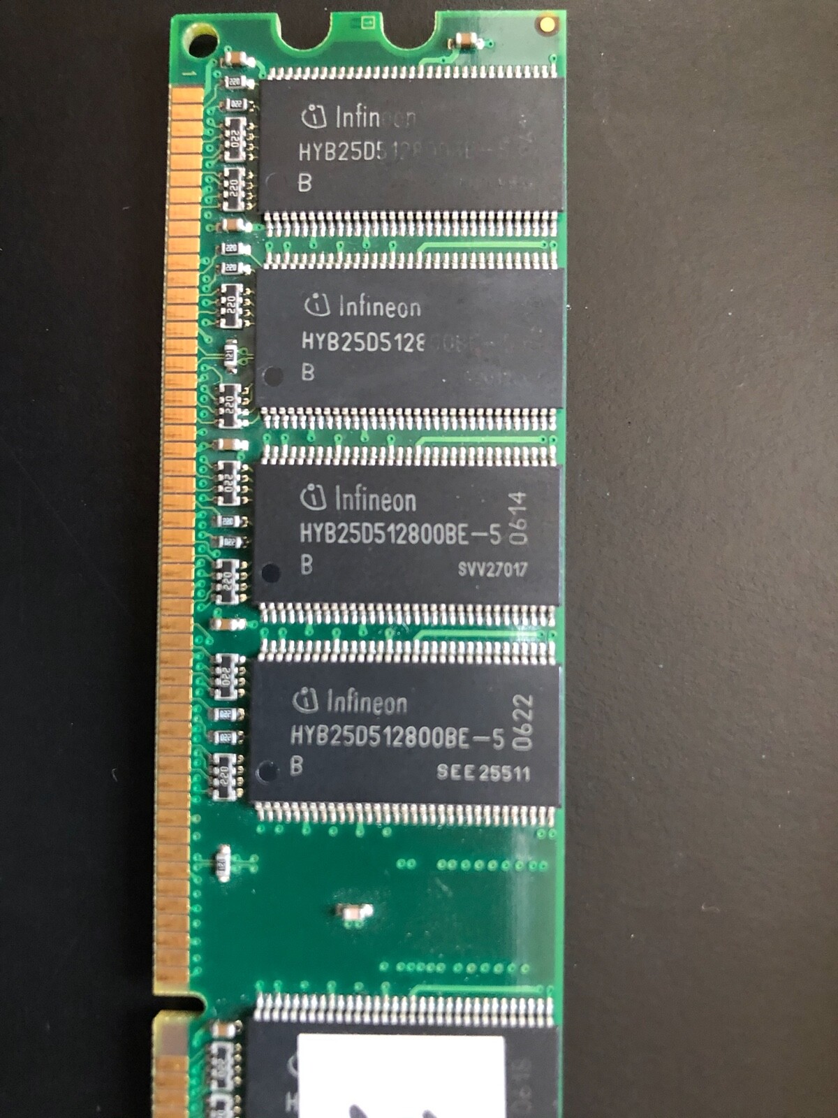 INFINEON MEMORY CARD, HYB25D512800BE-5, 1024 MB, DDR1, SDRAM, PC-300, 1 GB CAP.
