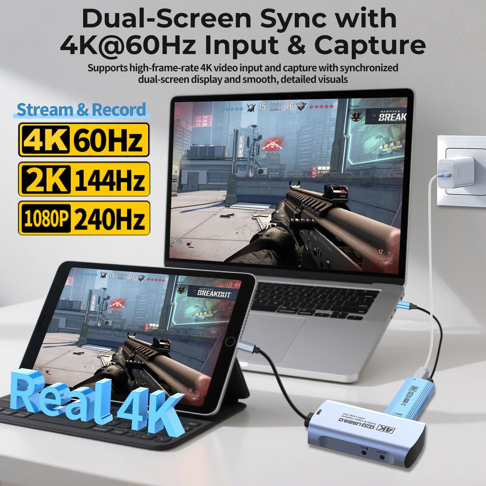 4K 60FPS & 1080P 240FPS HDMI Capture Card for Streaming, USB 3.0 to USB-C/A, …