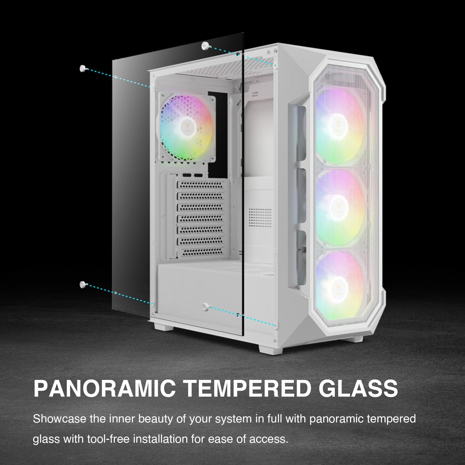 White ATX Mid Tower Gaming Computer PC Case W/Tempered Glass, Built-In 4X 120Mm