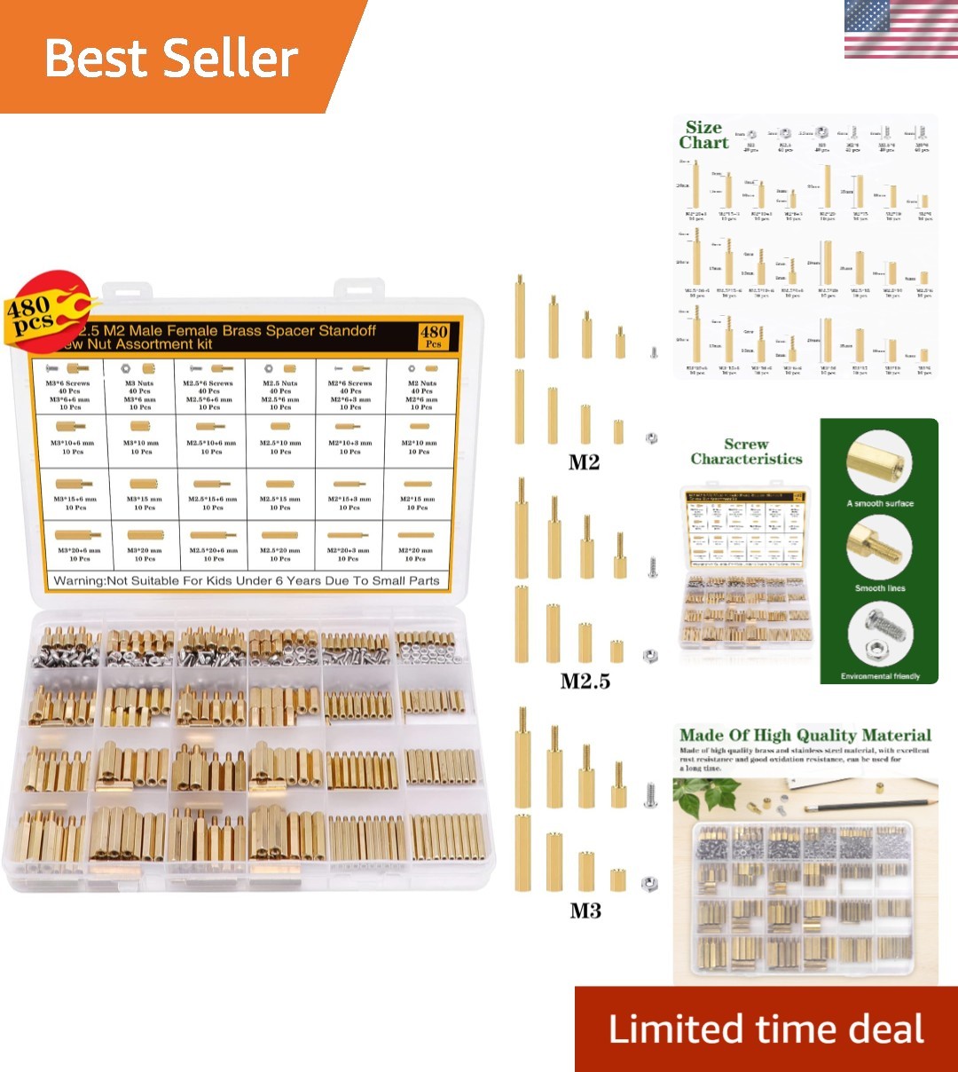 Versatile Hex Brass Standoffs & Screws Kit – 480 Pieces for Electronics