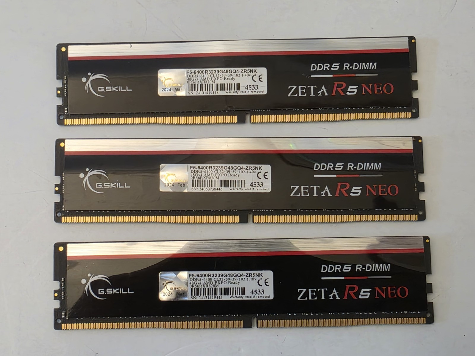 G. Skill ZETA R5 NEO 144GB (3×48GB) DDR5‑6400 RDIMM AMD EXPO READY – PREOWNED