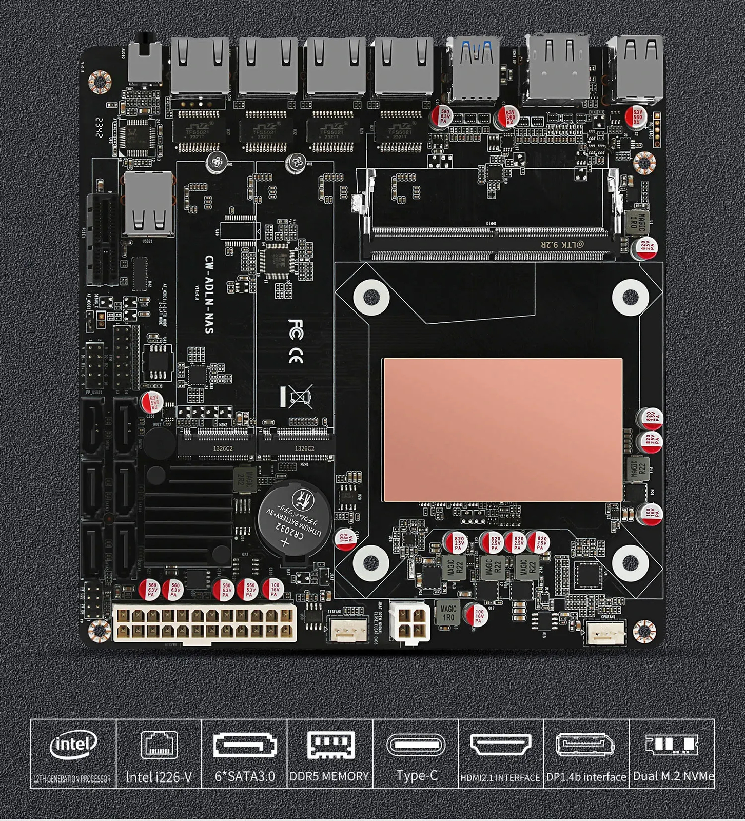 Intel i3-N305 NAS Motherboard 6-Bay 4x i226-V 2.5G 2*NVMe DDR5 Mini ITX Router